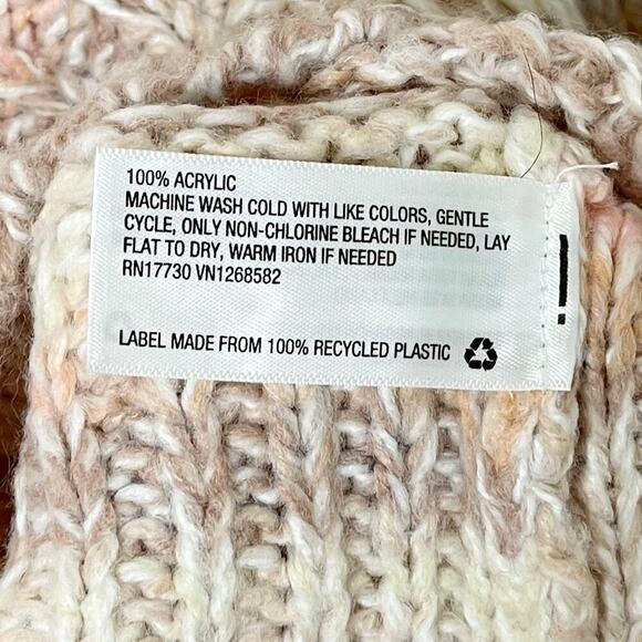 Wild Fable Women's Cropped Fuzzy Sweater M Peach Striped Crew Neck Puff Sleeve - Picture 9 of 9